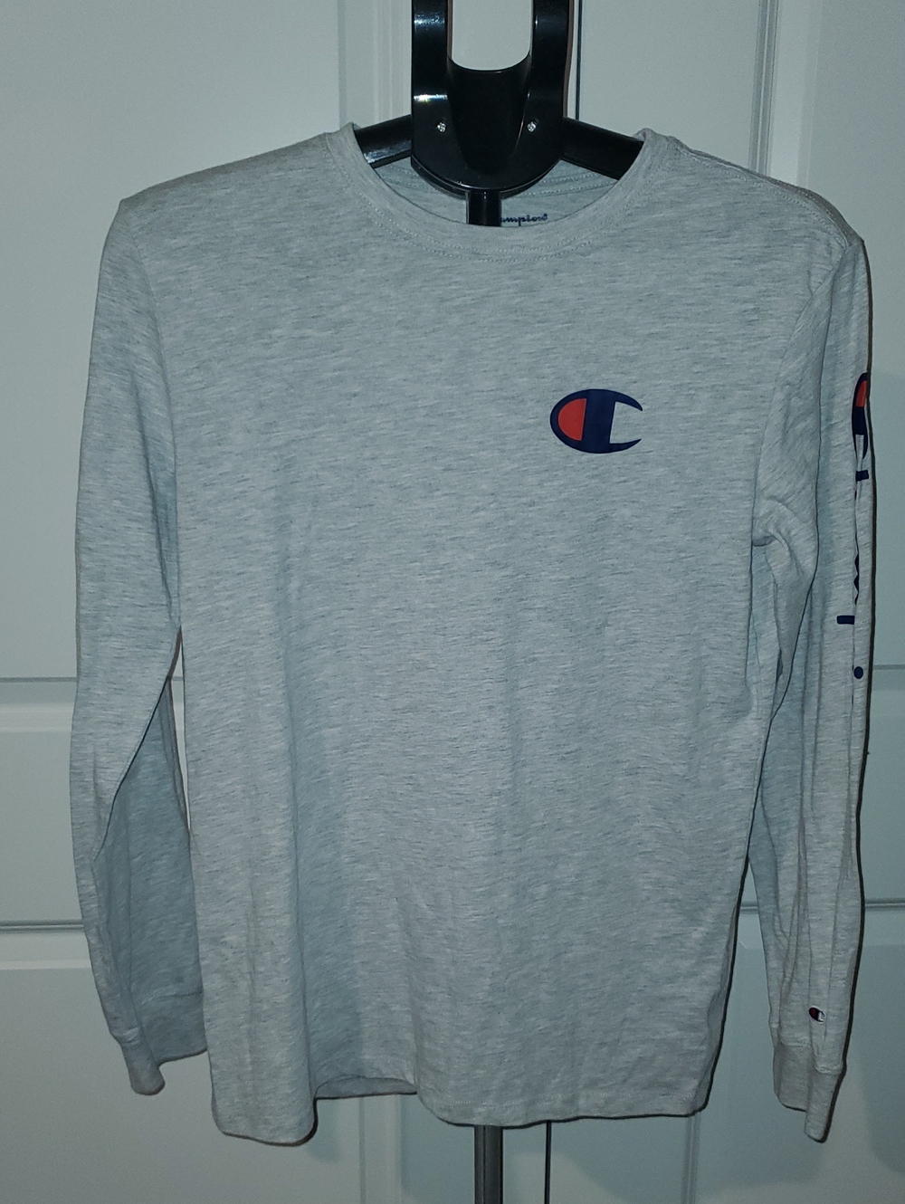 2 In 1 Champion Light Gray Long&Short Sleeve Crewneck with Navy & Red Logo